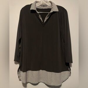 Adrianna Papell Black Blouse with White Stripes